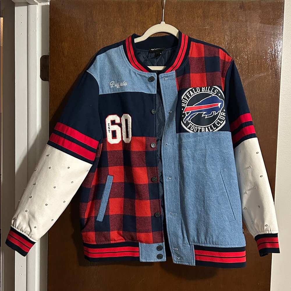 The Wild Collective Women's Buffalo Bills Vintage Blue Bomber Jacket